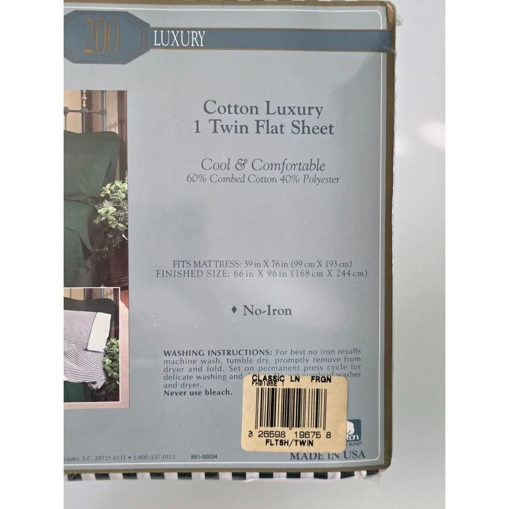 Cotton Luxury 1 Twin Flat Sheet Stripes 200 Threads Classic Green White Soft USA